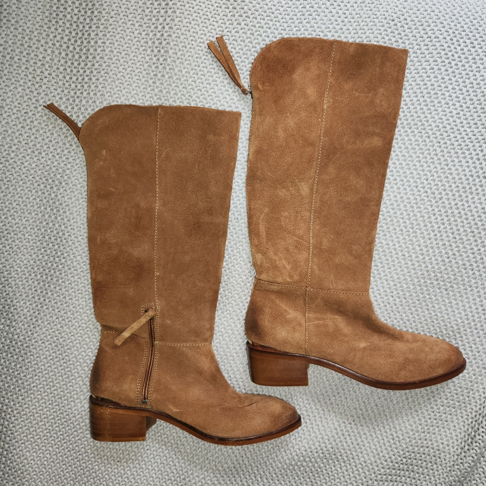 Naughty Monkey Stride Tan Suede Heeled Boots NWOB